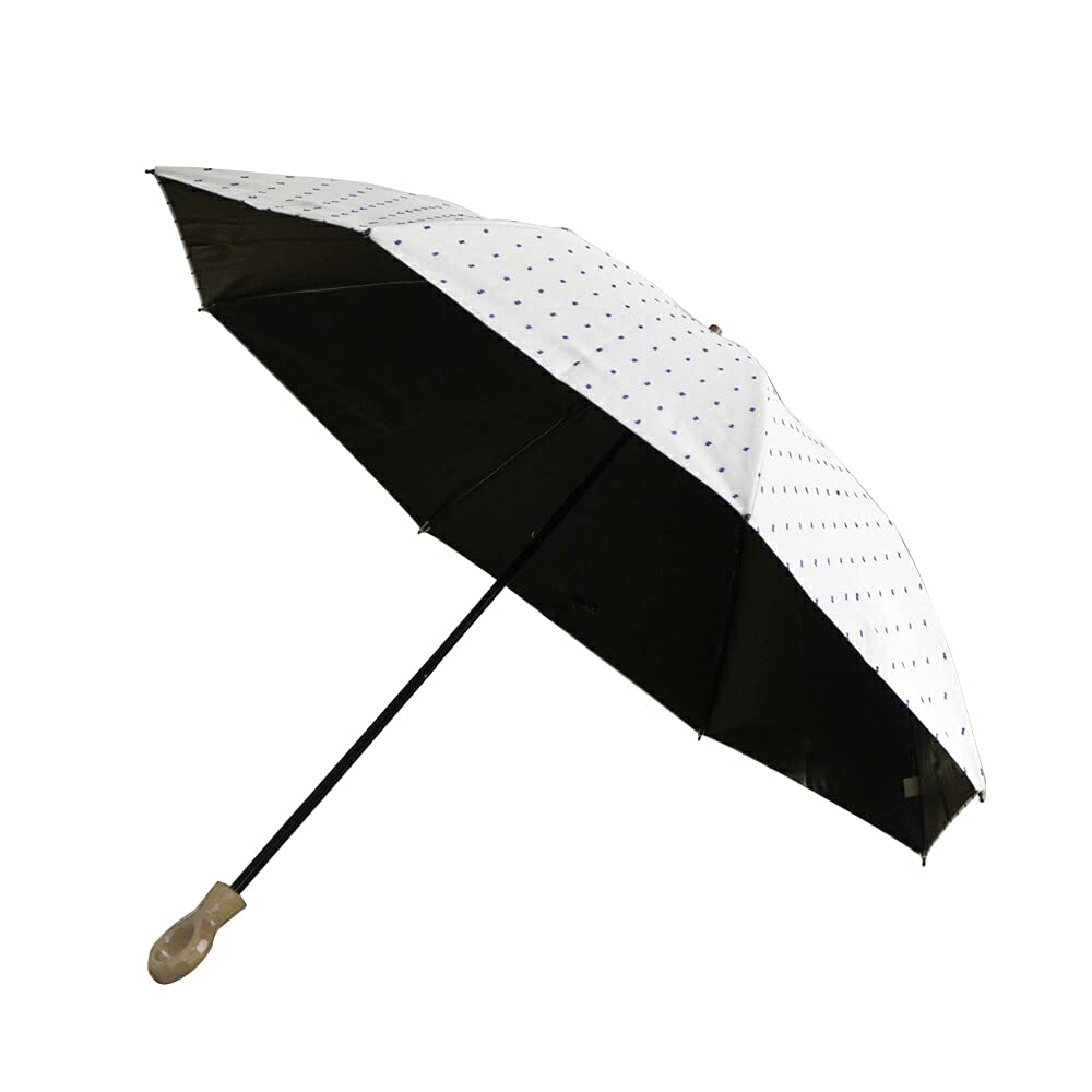 日本製 晴雨兼用 折りたたみ傘 1級遮光 2段折り 遮光率99.99％ 小宮商店 フリンジドットシェード (アイボリー)