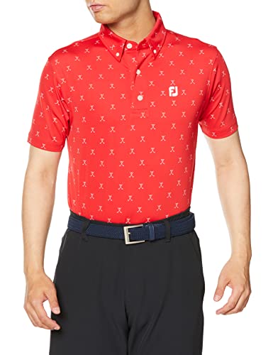 [フットジョイ] ゴルフシャツ Modern Classic クロスクラブプリント半袖ボタンダウンシャツ メンズ レッド