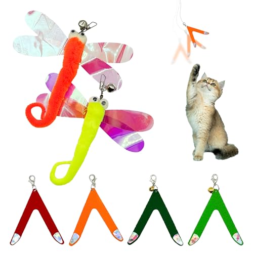 FLUFFIES Cat Toys Wand Replacement (6 Pieces) Cat Feather Toy Refill Cat Wand Refill Attachments for Indoor Cats (Dragonfly 2ea, Glitter V 4ea)