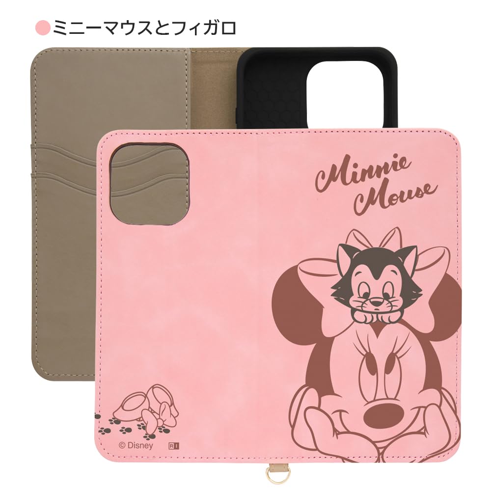 イングレム iPhone 15 Pro Max ケース ディズニー 手帳型レザーケース Raffine ミニーマウスとフィガロ