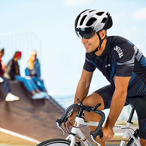 Shinmax ヘルメット 自転車 大人 CPSC認定済み USB充電 LEDライト付 反射ステッカー付き ロードバイクヘルメット 軽量 虫対策 磁気ゴーグル 着脱可能 57cm~62cm 男性 女性 サイクリング 山地 ロード オフロード 通気性 高剛性 調整可能 M/L