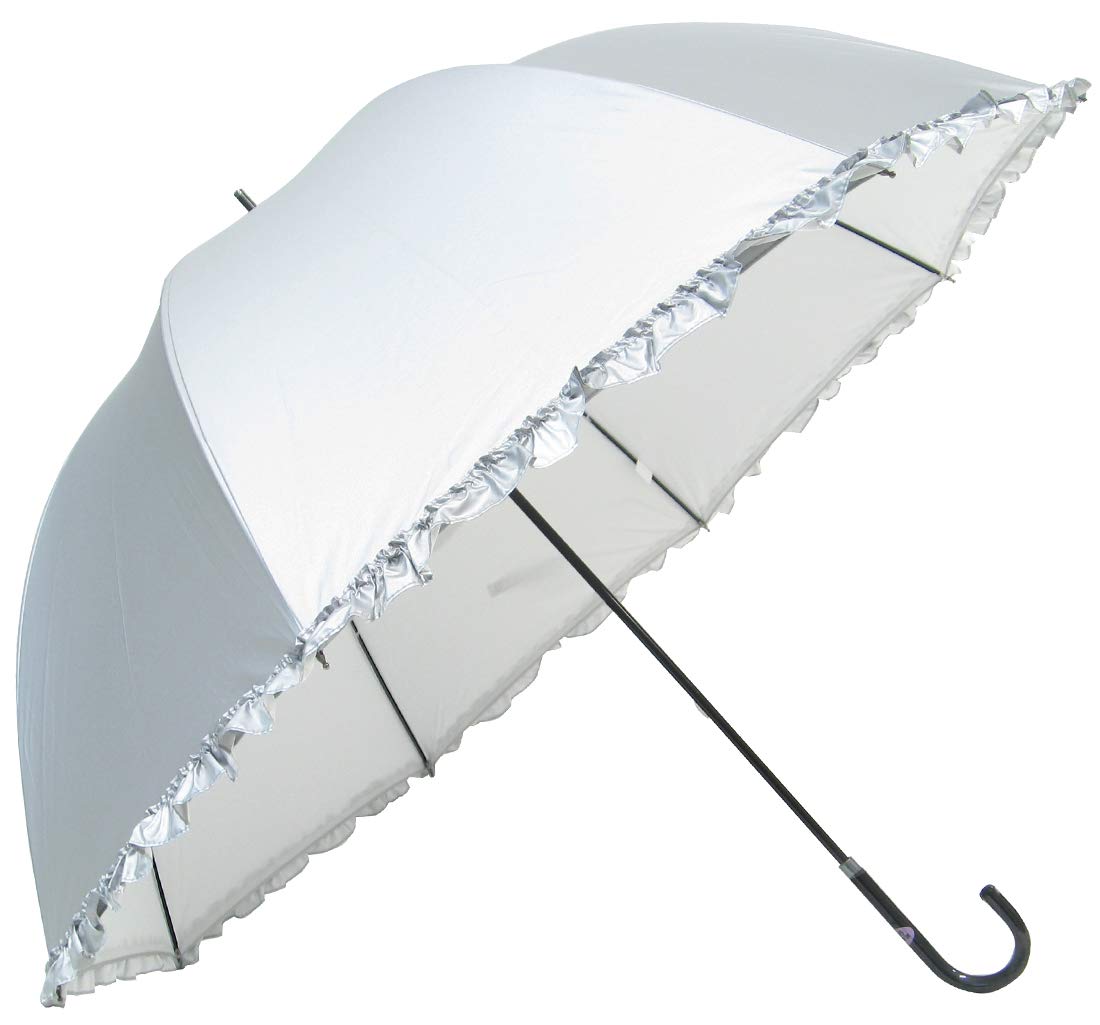 オカモト原宿店 日光を遮断！ 晴雨兼用 日傘 かわいいドーム型 生地表シルバーコーティング フリル付 UVカット 紫外線遮蔽率97% UPF50＋60cm 手開き傘 (白)