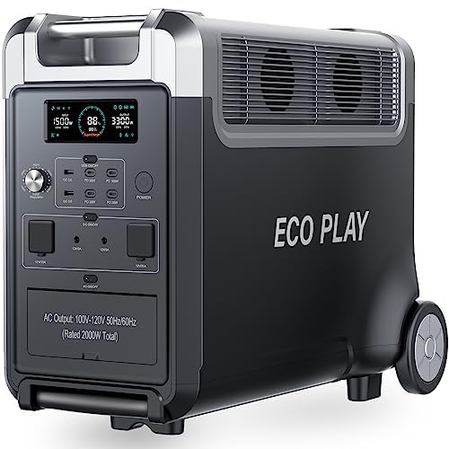 【進級版】Eco Play 3300 Pro ポータブル電源 7 倍の長寿命リン酸鉄リチウム電池 3840Wh 大容量 アプリ遠隔操作 入力電力調整可能 ポータブルバッテリー 純正弦波 リン酸鉄リチウムイオン電池 省エネ 静音 最速1.5時間満充電 AC100V 50Hz/60Hz対応 UPS機能 液晶大画面 蓄電池