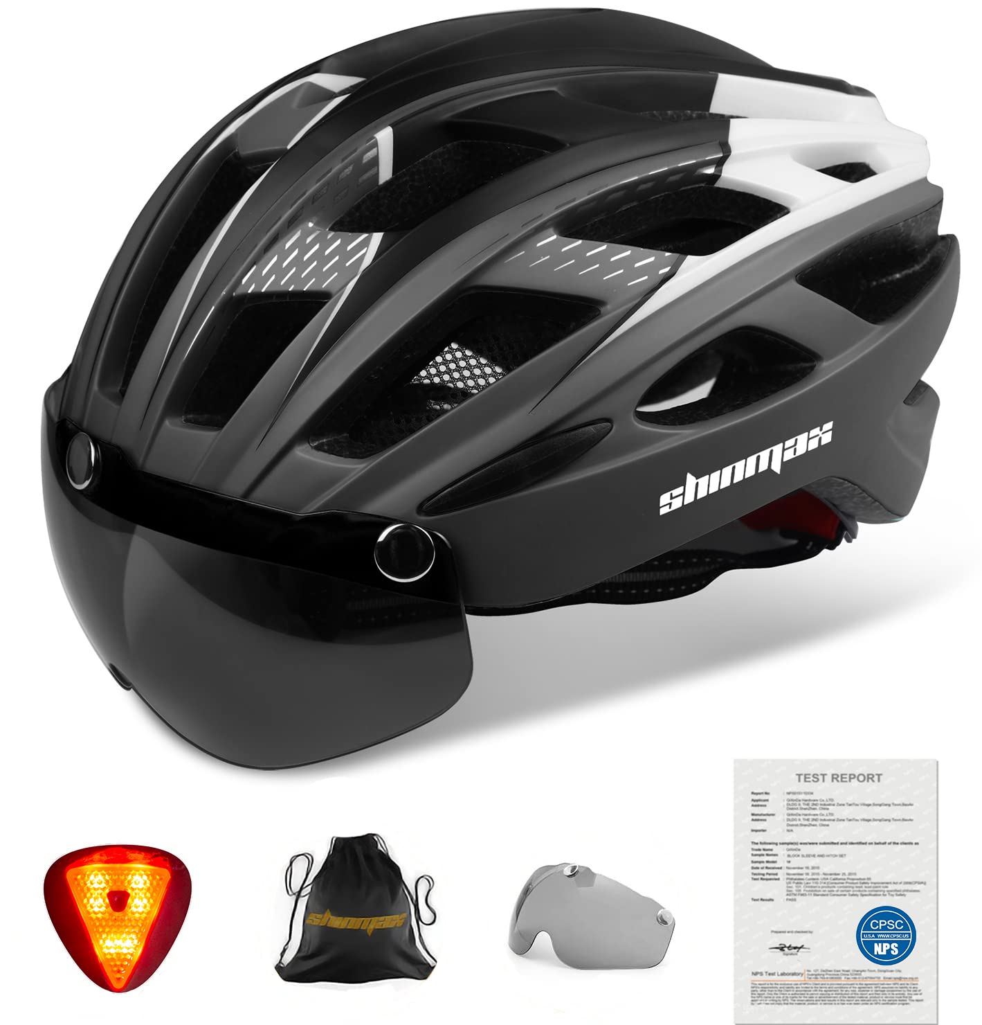 Shinmax 自転車 ヘルメット 大人 LEDライト 磁気ゴーグル付 ロードバイク ヘルメット CPSC認定済み 57~62cm 超軽量 通勤 通学 サイクリング サイクルヘルメット 男性 女性 中学生 高校生 収納袋 予備バッテリー付 M/L 069式
