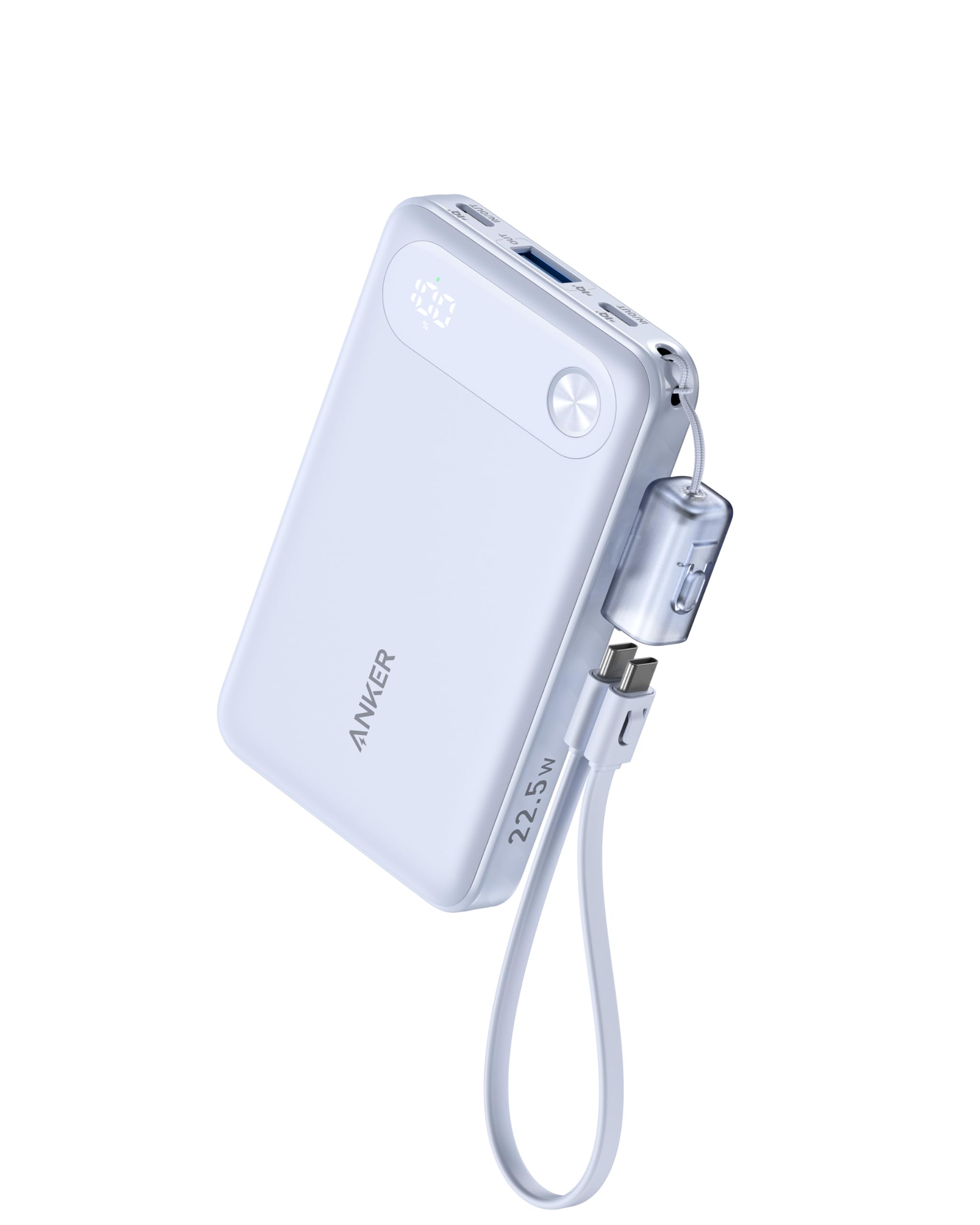 Anker Power Bank (10000mAh, 22.5W) (モバイルバッテリー 10000mAh 最大22.5W出力 USB-C & USB-C ケーブル付属 ディスプレイ搭載) 【USB PD/PowerIQ搭載/PSE技術基準適合】iPhone 15 Android iPad その他各種機器対応 (パープル)