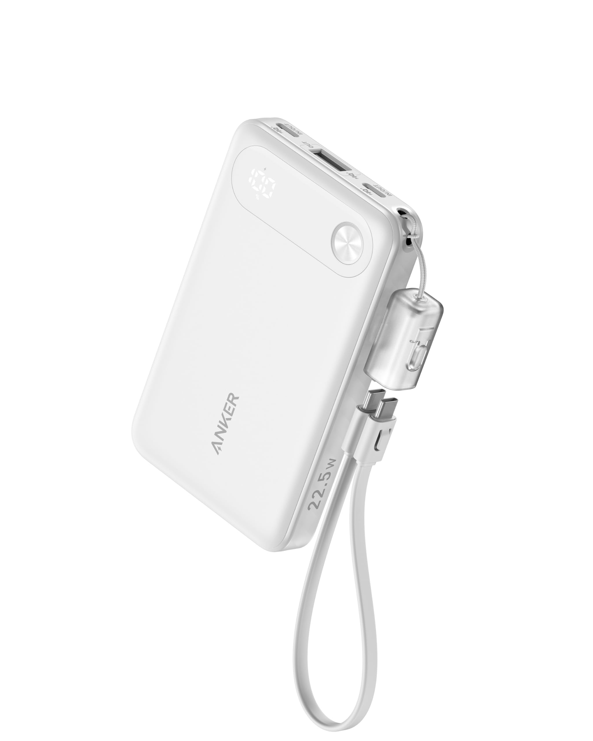 Anker Power Bank (10000mAh, 22.5W) (モバイルバッテリー 10000mAh 最大22.5W出力 USB-C & USB-C ケーブル付属 ディスプレイ搭載) 【USB PD/PowerIQ搭載/PSE技術基準適合】iPhone 15 Android iPad その他各種機器対応 (ホワイト)