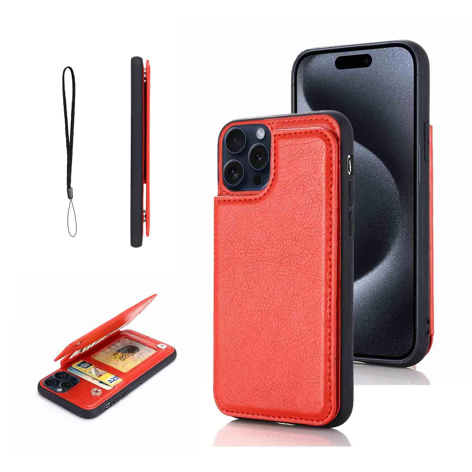 【OULO】iPhone 15 PRO MAX 6.7 inch 用 ケース レザー 人気 カード収納 スマホケース 耐衝撃 軽量 スタンド機能 薄い 背面 IC カード入れ 手帳型 財布型 カバー（レッド）アイフォン15プロ マックス 6.7インチ アイフォン15promax Red