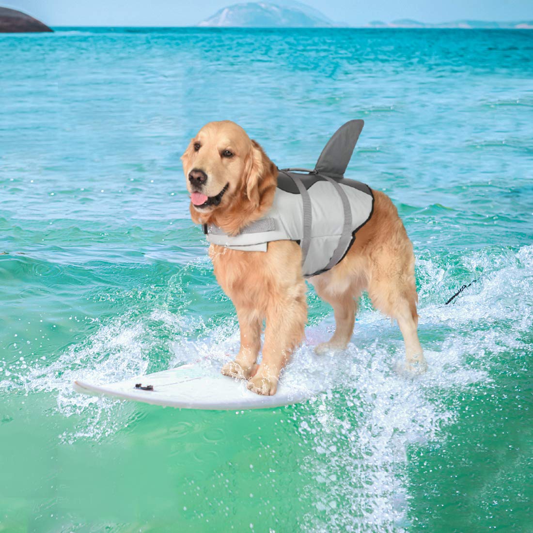 ペット 犬用ライフジャケット サメ水泳救命胴衣 小型犬 中型犬 大型犬 猫用 救急服 水遊び用 運動用 犬 水泳必需品 犬の安全を守る 保護 高浮力 反射ライン 干しやすい グレー XS