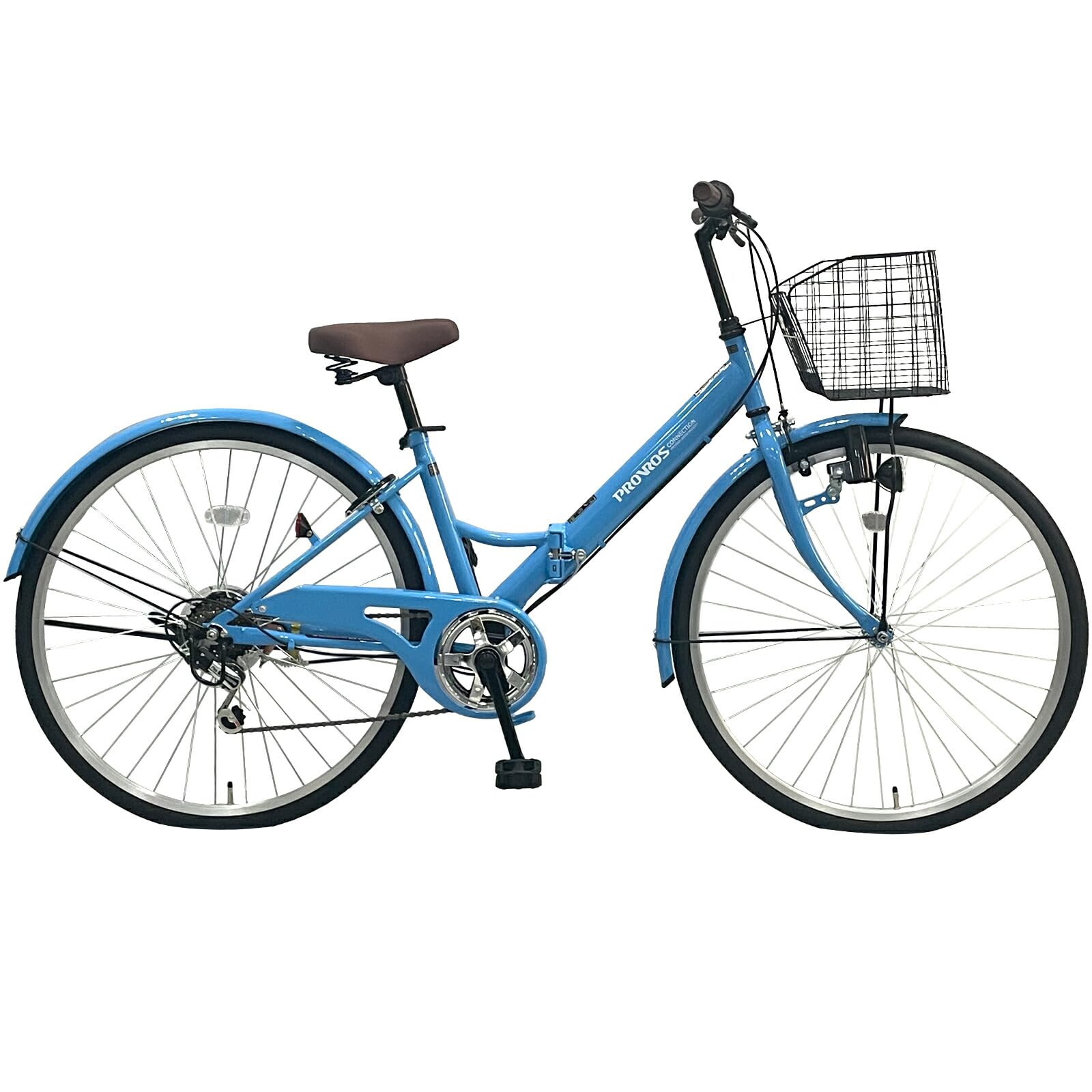 PROVROS(プロブロス) シティサイクル 折りたたみ自転車 26インチ シマノ製 6段変速ギア ママチャリ カゴ 鍵 LEDライト付き