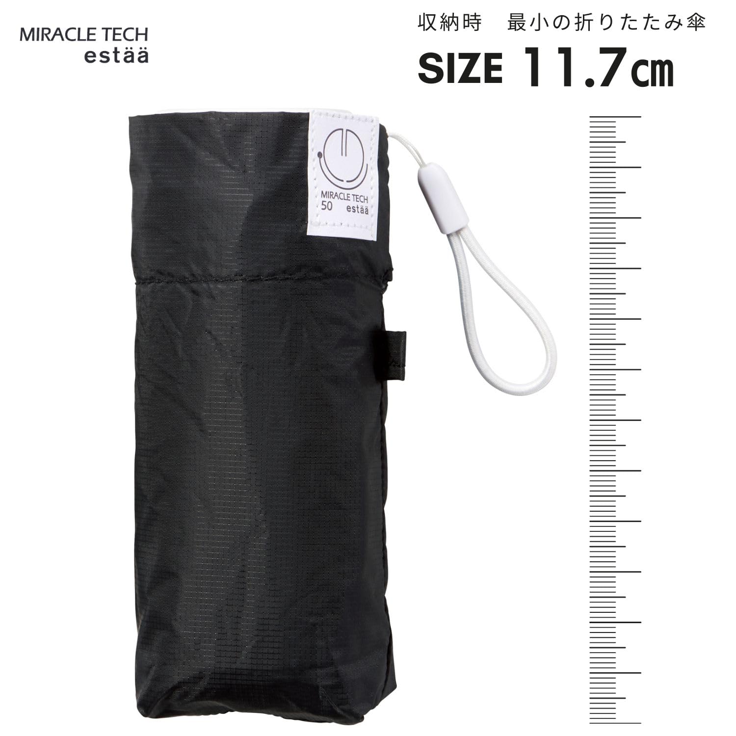 (ミラクルテック) 超コンパクト 軽量 折りたたみ時11.7cm UVカット 折りたたみ傘 50cm 10323 ブラック