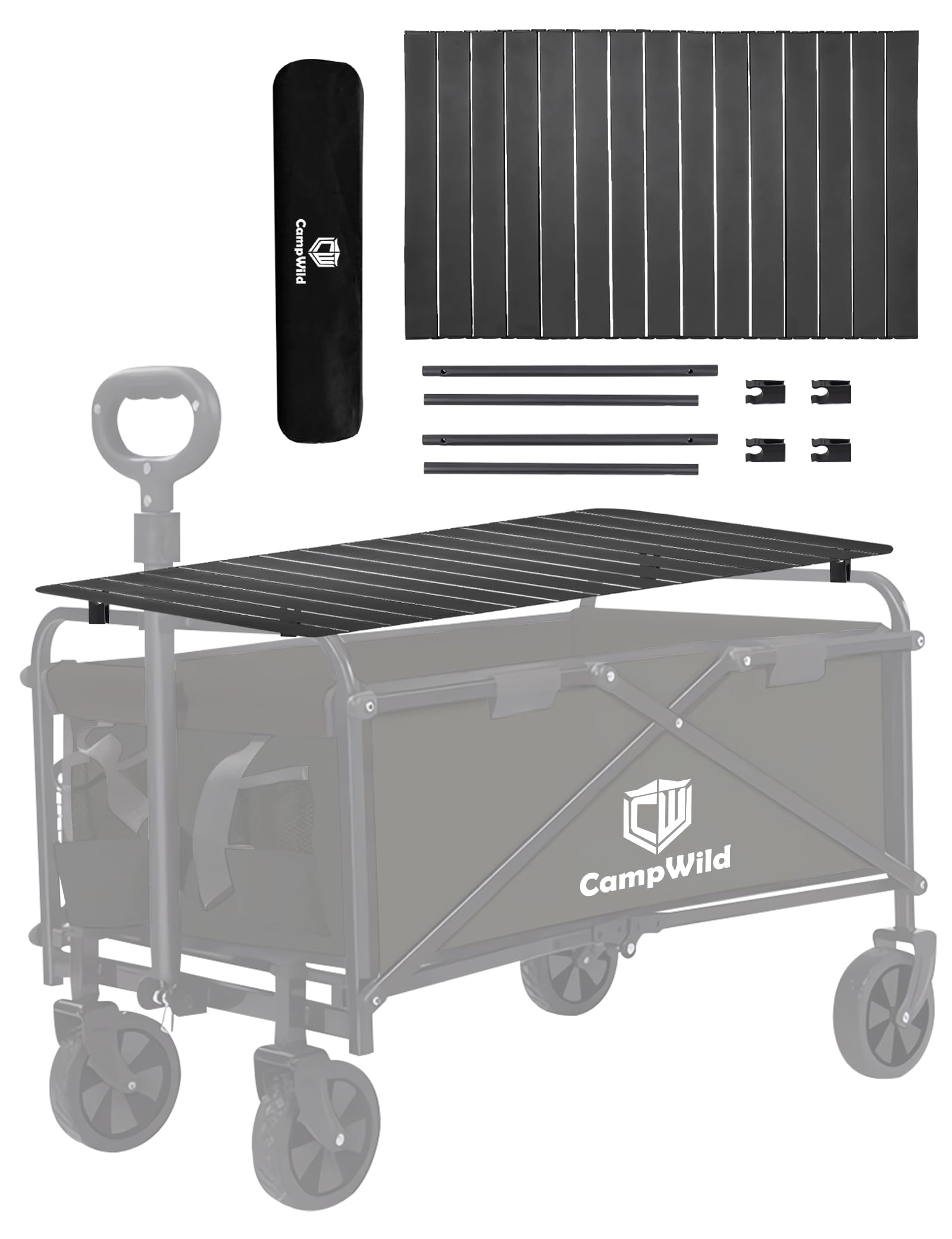 CampWild キャリーワゴン アウトドアワゴンアウトドア専用テーブル 耐重50 KG、軽量、収納袋付き、アウトドアキャンプに適している (小きい)