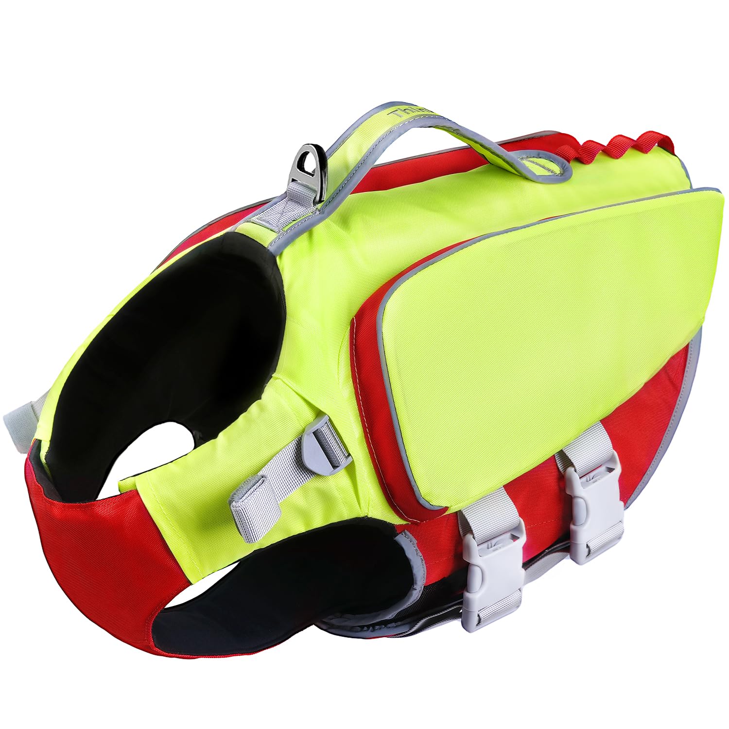ThinkPetの犬用ライフジャケットハーネス 小型中型大型犬用 反射ベスト ライフジャケット 泳ぎ用 高浮力 調節可能なフローティングベスト救助ハンドル付き ミディアム 緑と赤の配色