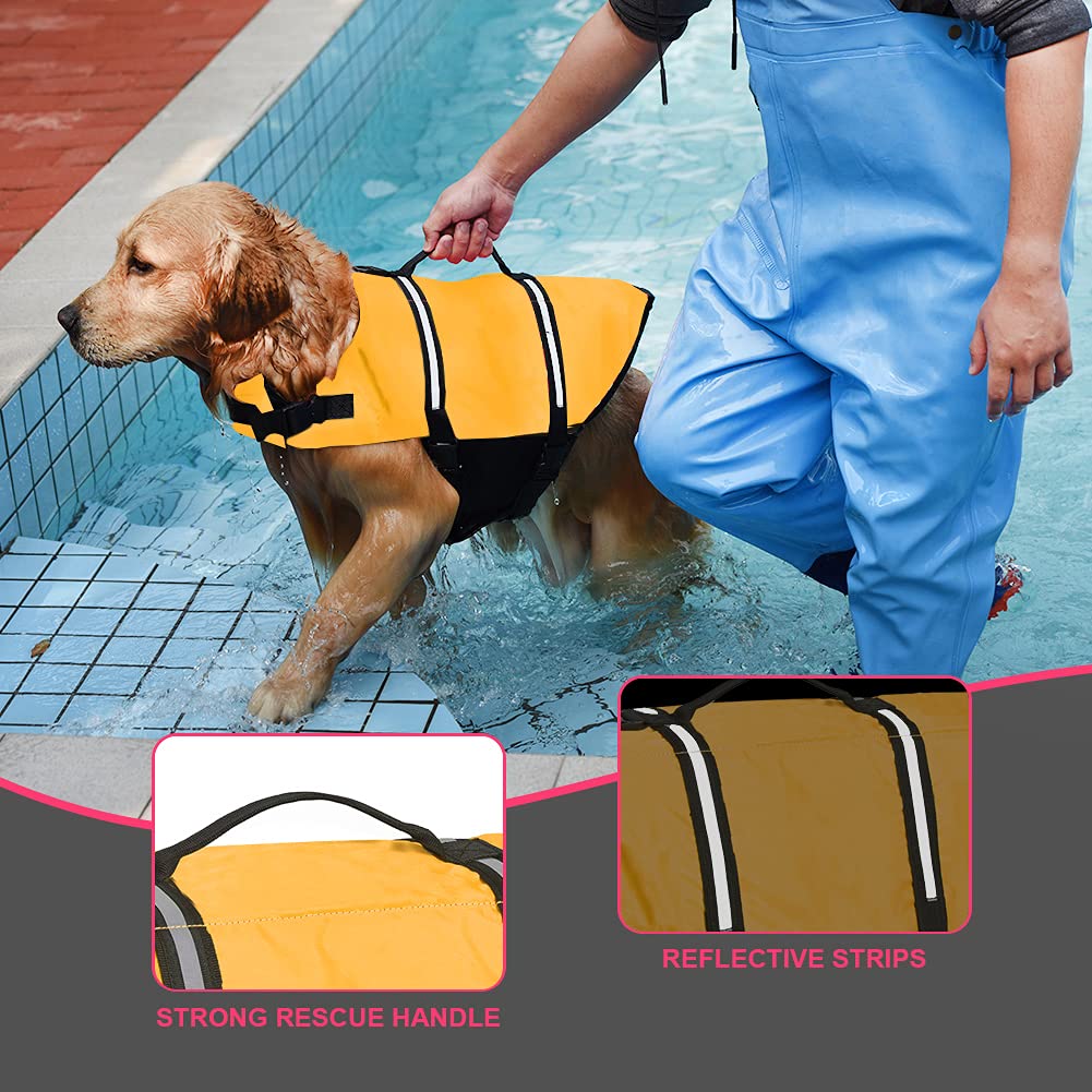 Metgladペット 犬用ライフジャケット 調節可能 水泳救命胴衣 小型犬 中型犬 大型犬 猫用 水遊び用 運動用 救急服 犬の安全を守る 水泳必需品 保護 高浮力 反射ライン 干しやすい