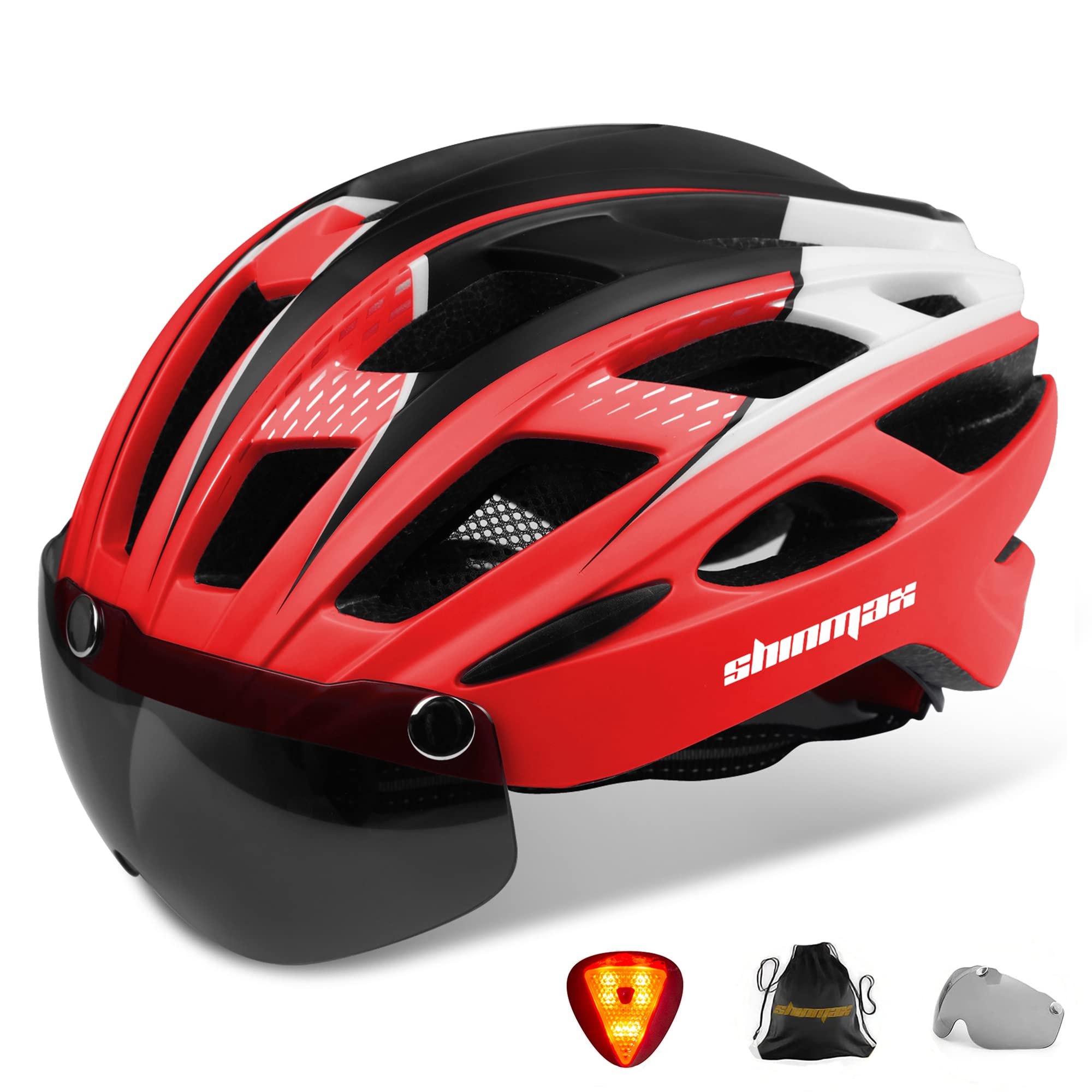Shinmax 自転車 ヘルメット 大人 LEDライト 磁気ゴーグル付 ロードバイク ヘルメット CPSC認定済み 57~62cm 超軽量