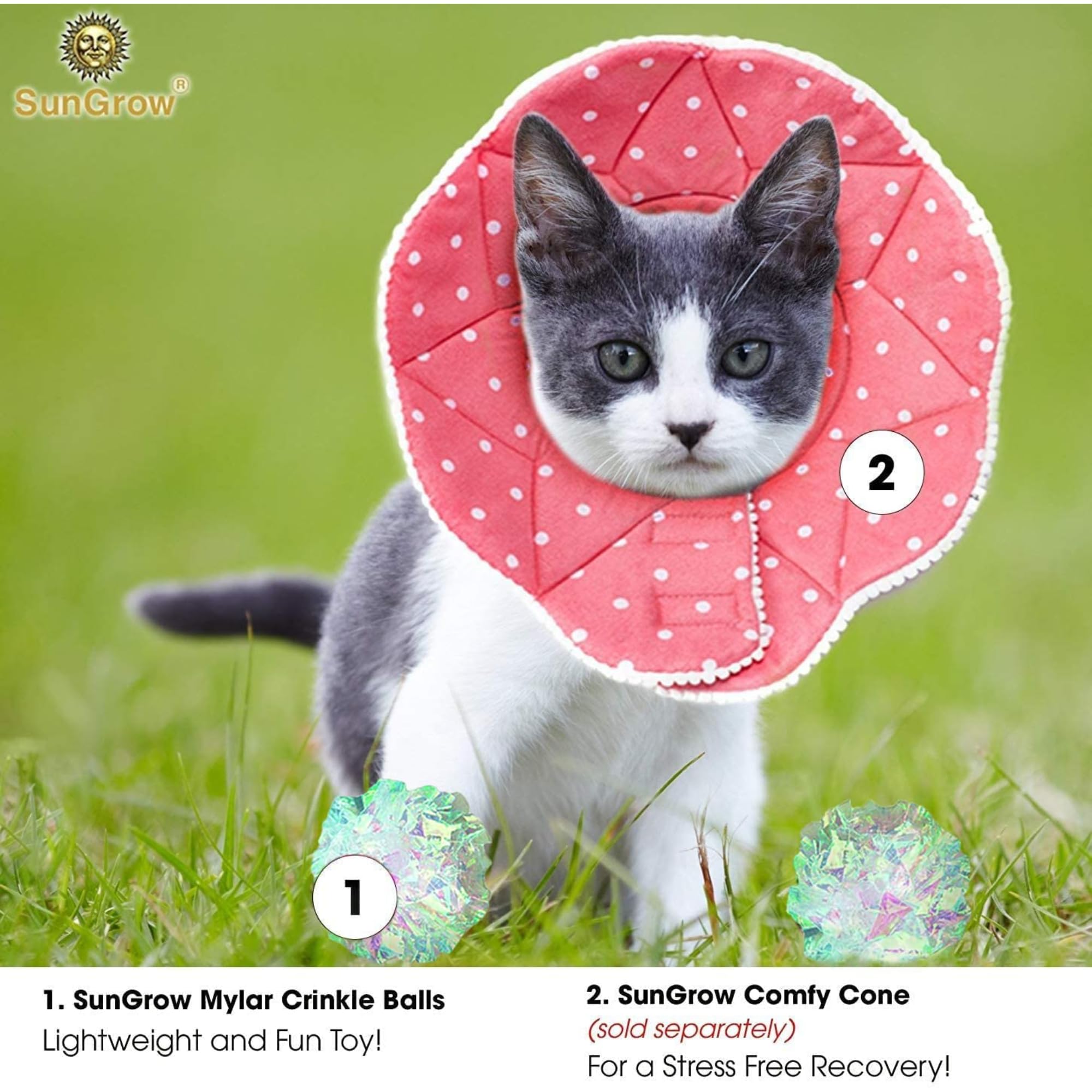 SunGrow Catクリンクルボール、屋内ペット用おもちゃ、軽量およびシルバー、子猫および成猫に最適、1.5〜2インチ、パックあたり12個