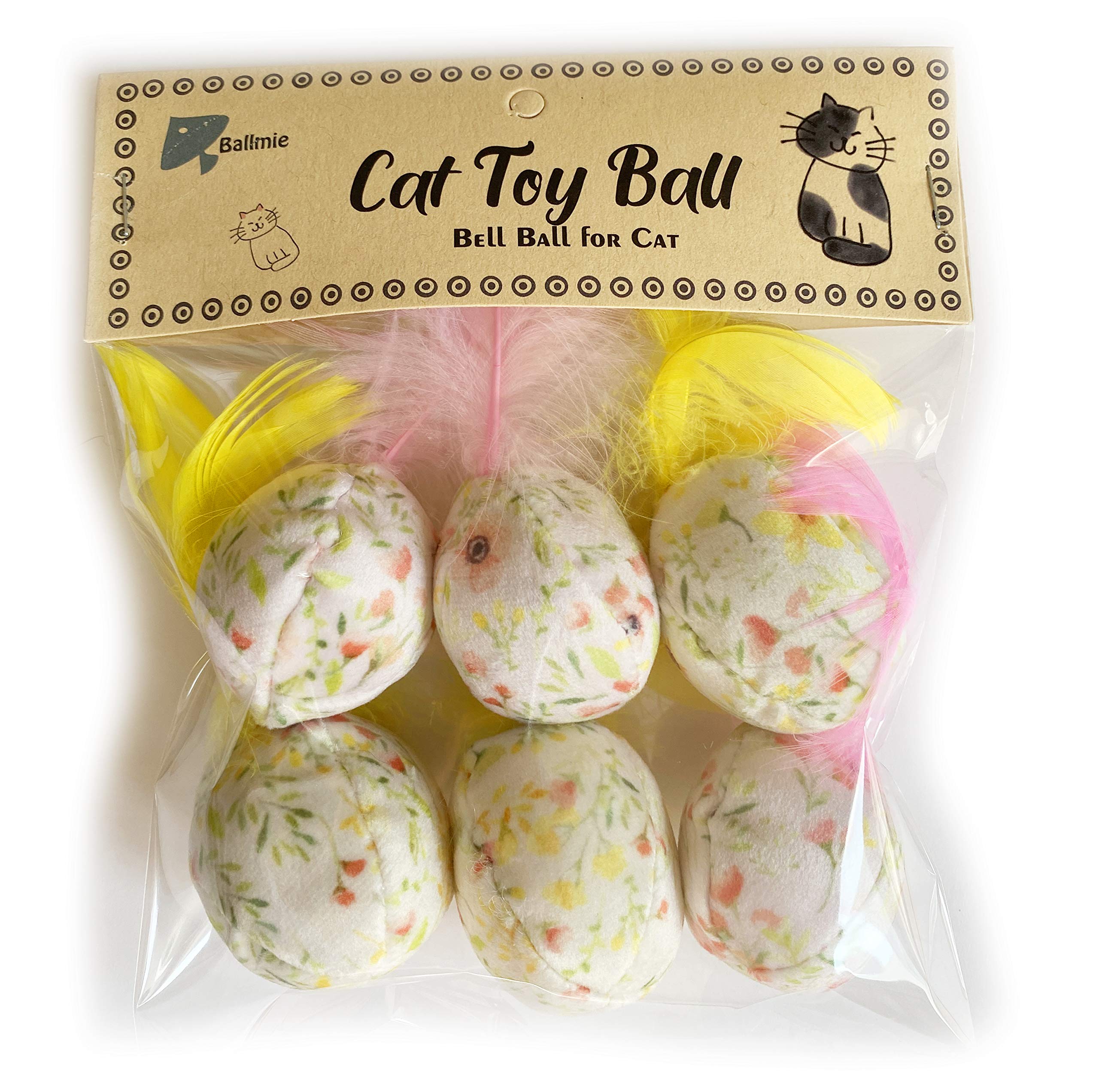 Ballmie Cat Toy Ball Feather Ball in Floral Pattern (きいろ)